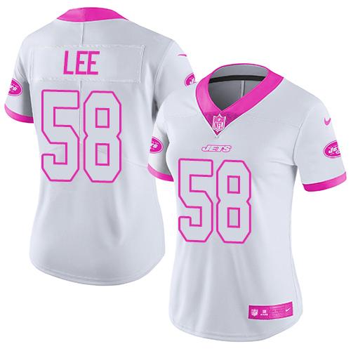 Nike Jets #58 Darron Lee White/Pink Women's Stitched NFL Limited Rush Fashion Jersey - Click Image to Close